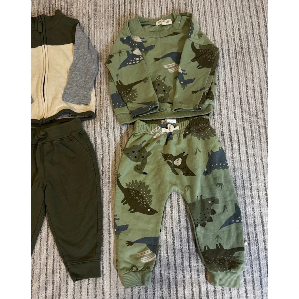 Carters and Kit + Pearl Baby Boy 12M Outfit Bundle Dinosaur Joggers Vest Set